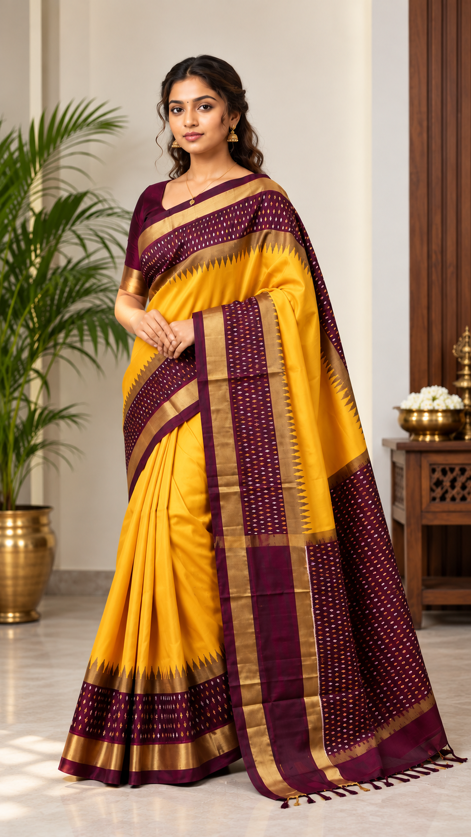 Ikkat Pochampally Handloom Pure Silk Saree with Blouse | Double Warp | Silk Mark Certified