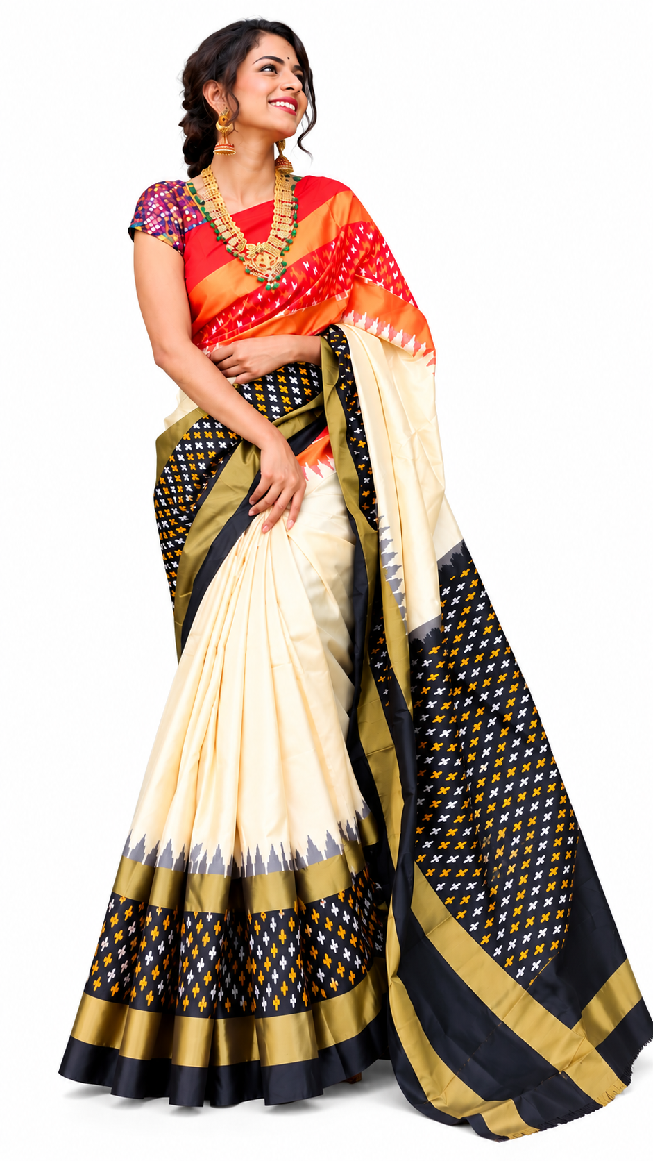 Ikkat Pochampally Handloom Pure Silk Saree with Blouse | Double Warp | Silk Mark Certified