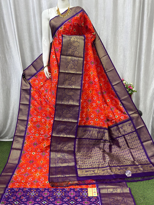 Pochampally Handloom Twill Ikkat Kanchi Boader Pure Silk Saree with Blouse | Double Warp | Silk Mark Certified