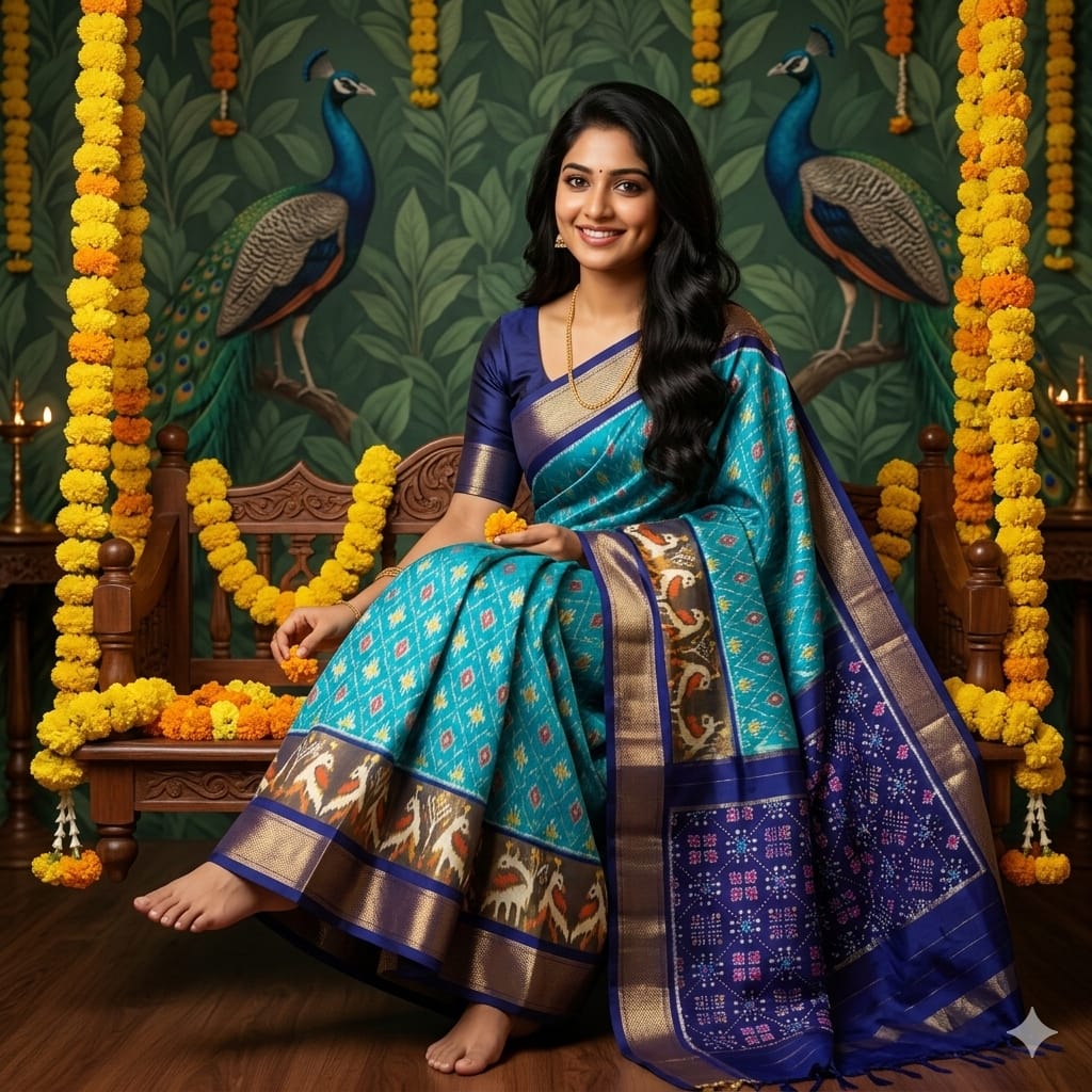 Ikkat Pochampally Handloom Pure Silk Saree with Blouse | Double Warp | Silk Mark Certified