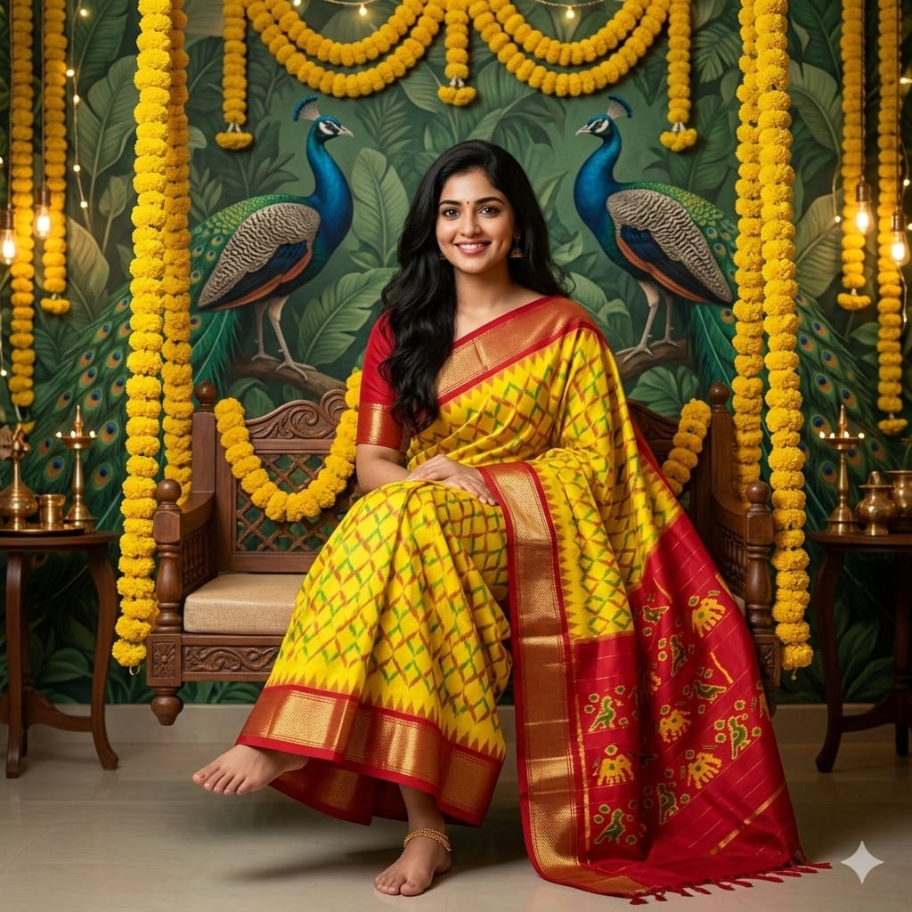 Ikkat Pochampally Handloom Pure Silk Saree with Blouse | Double Warp | Silk Mark Certified