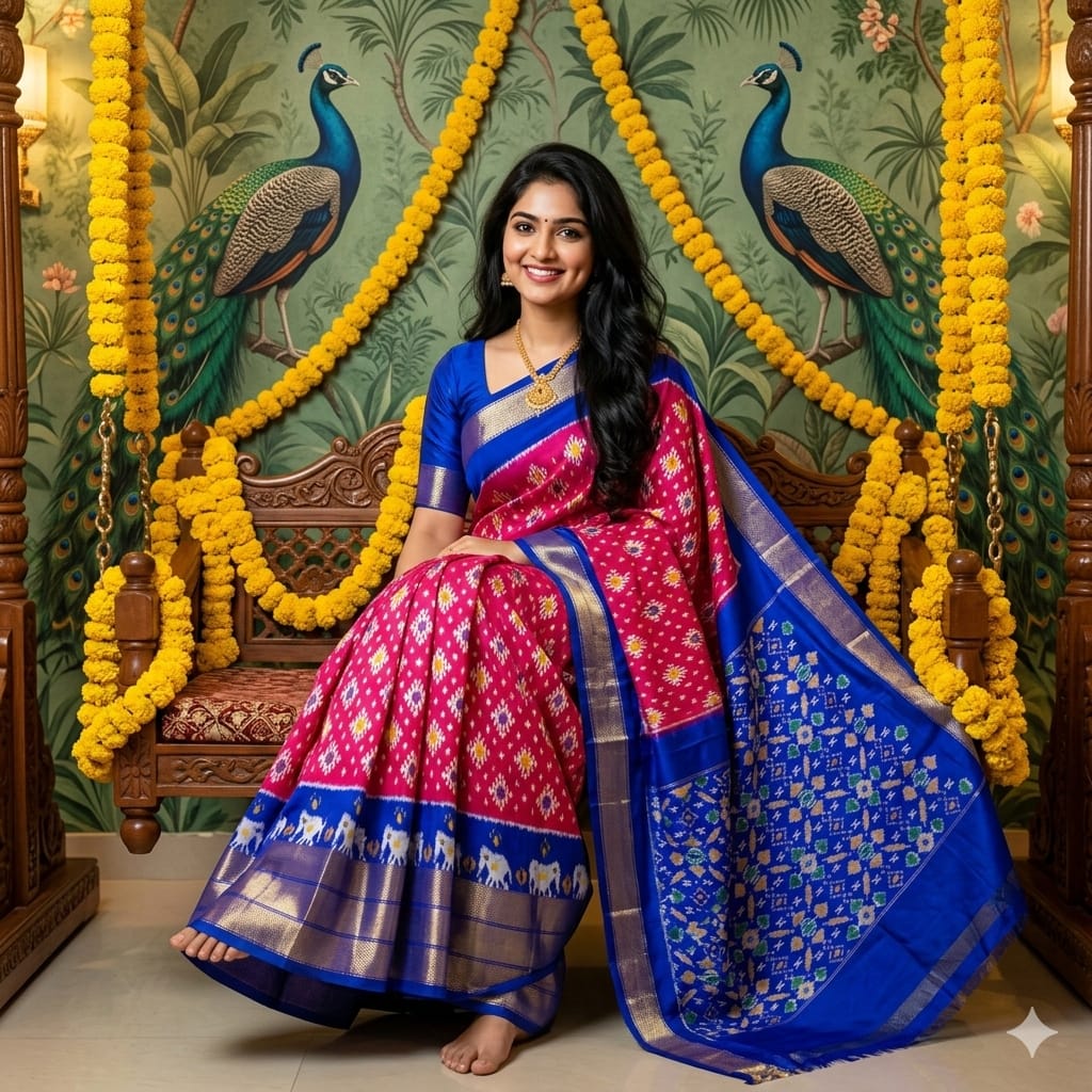 Ikkat Pochampally Handloom Pure Silk Saree with Blouse | Double Warp | Silk Mark Certified