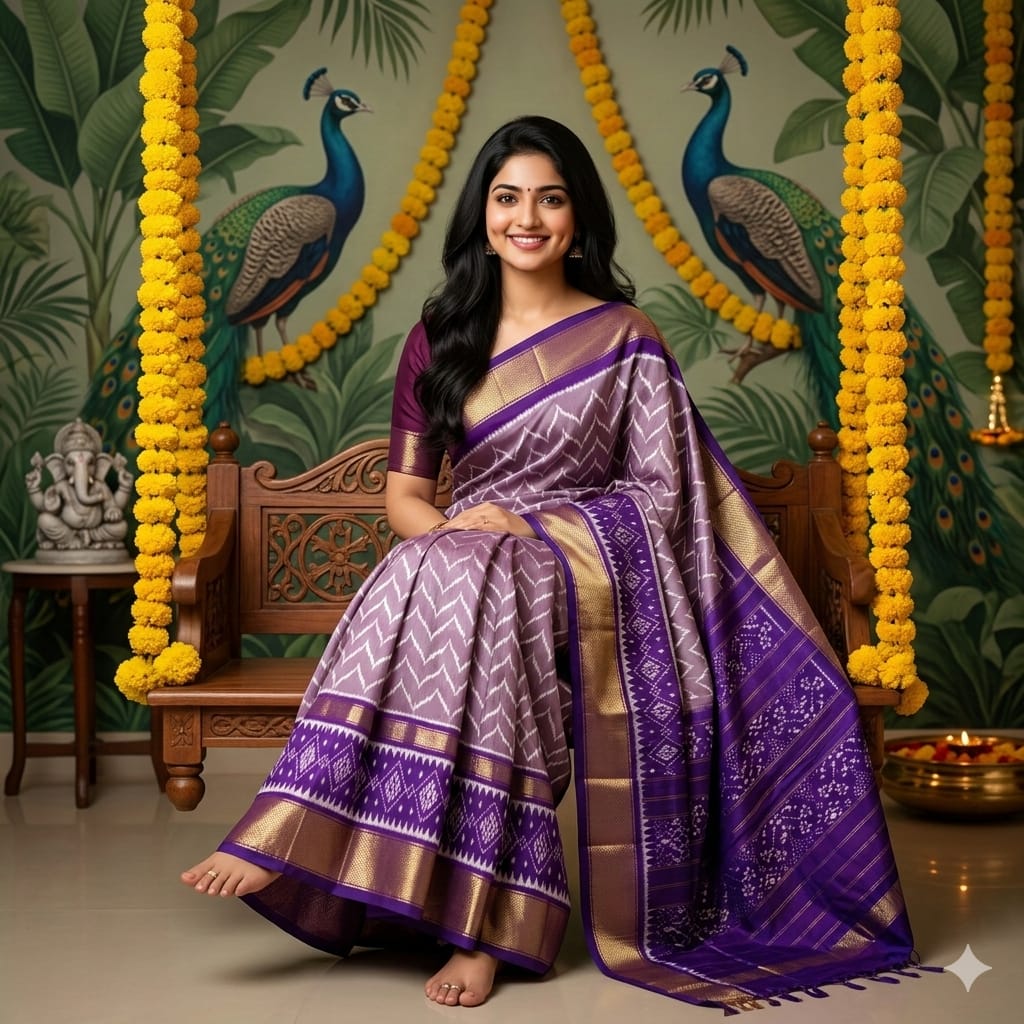 Ikkat Pochampally Handloom Pure Silk Saree with Blouse | Double Warp | Silk Mark Certified