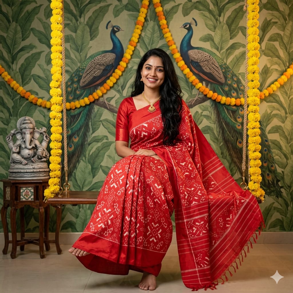 Ikkat Pochampally Handloom Pure Silk Saree with Blouse | Double Warp | Silk Mark Certified