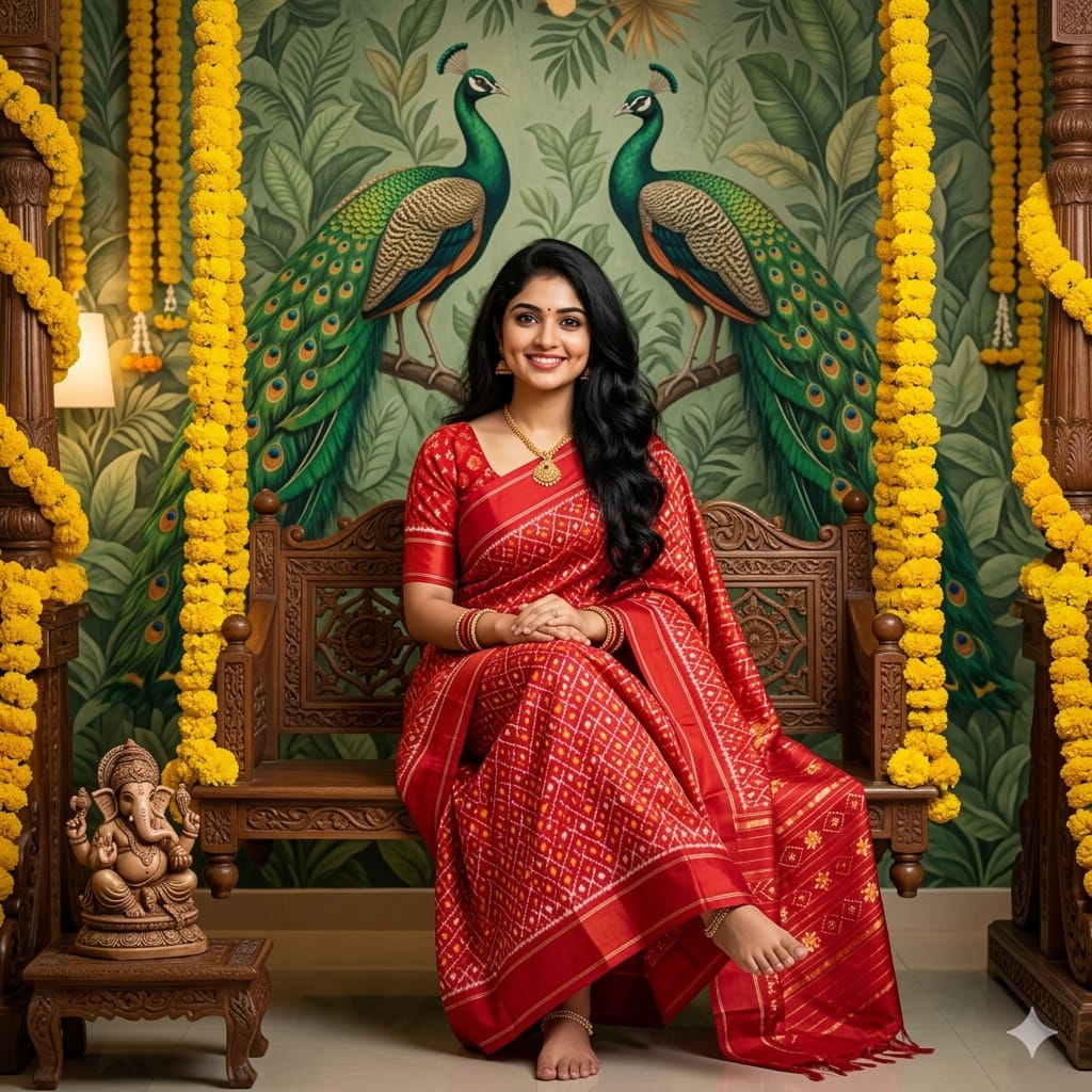 Ikkat Pochampally Handloom Pure Silk Saree with Blouse | Double Warp | Silk Mark Certified