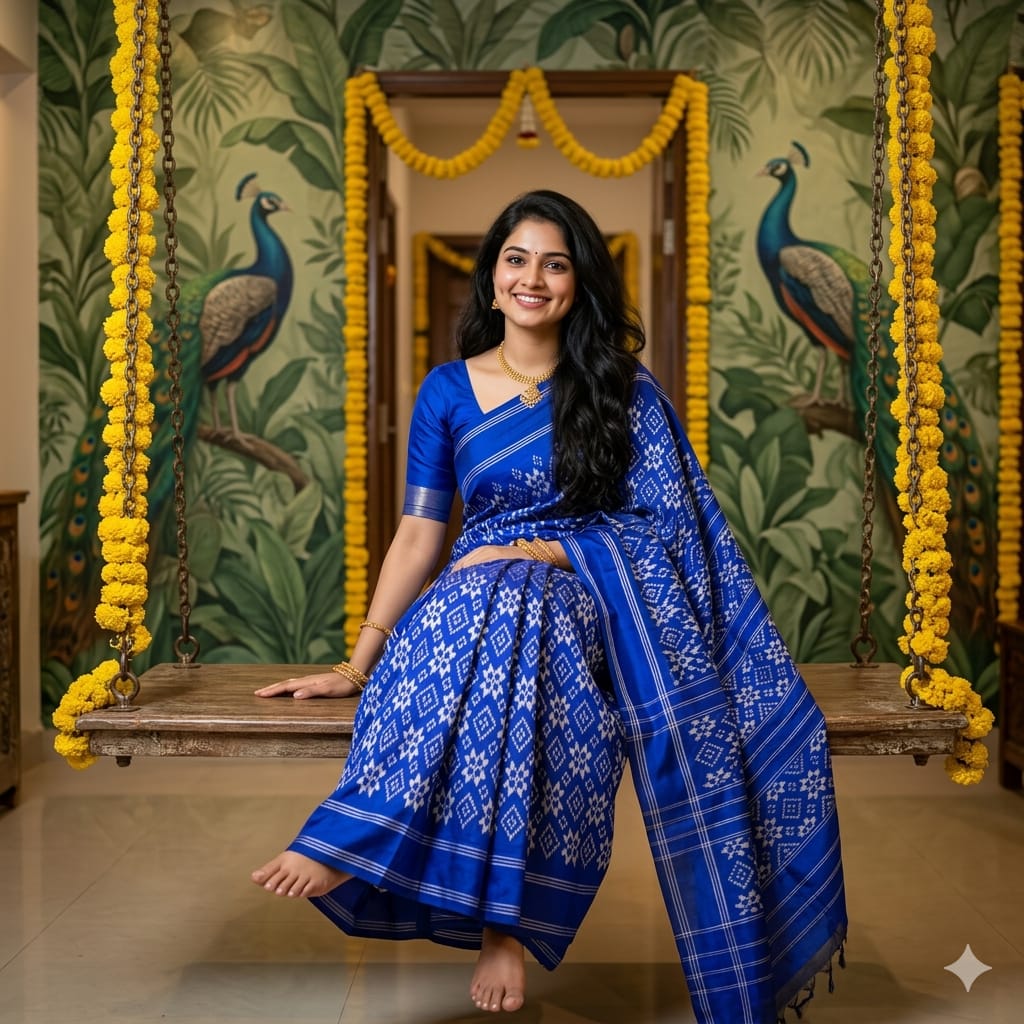 Ikkat Pochampally Handloom Pure Silk Saree with Blouse | Double Warp | Silk Mark Certified