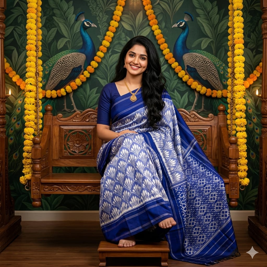 Ikkat Pochampally Handloom Pure Silk Saree with Blouse | Double Warp | Silk Mark Certified