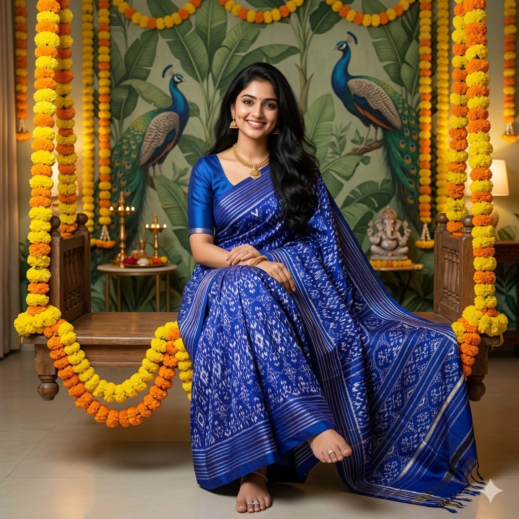 Ikkat Pochampally Handloom Pure Silk Saree with Blouse | Double Warp | Silk Mark Certified