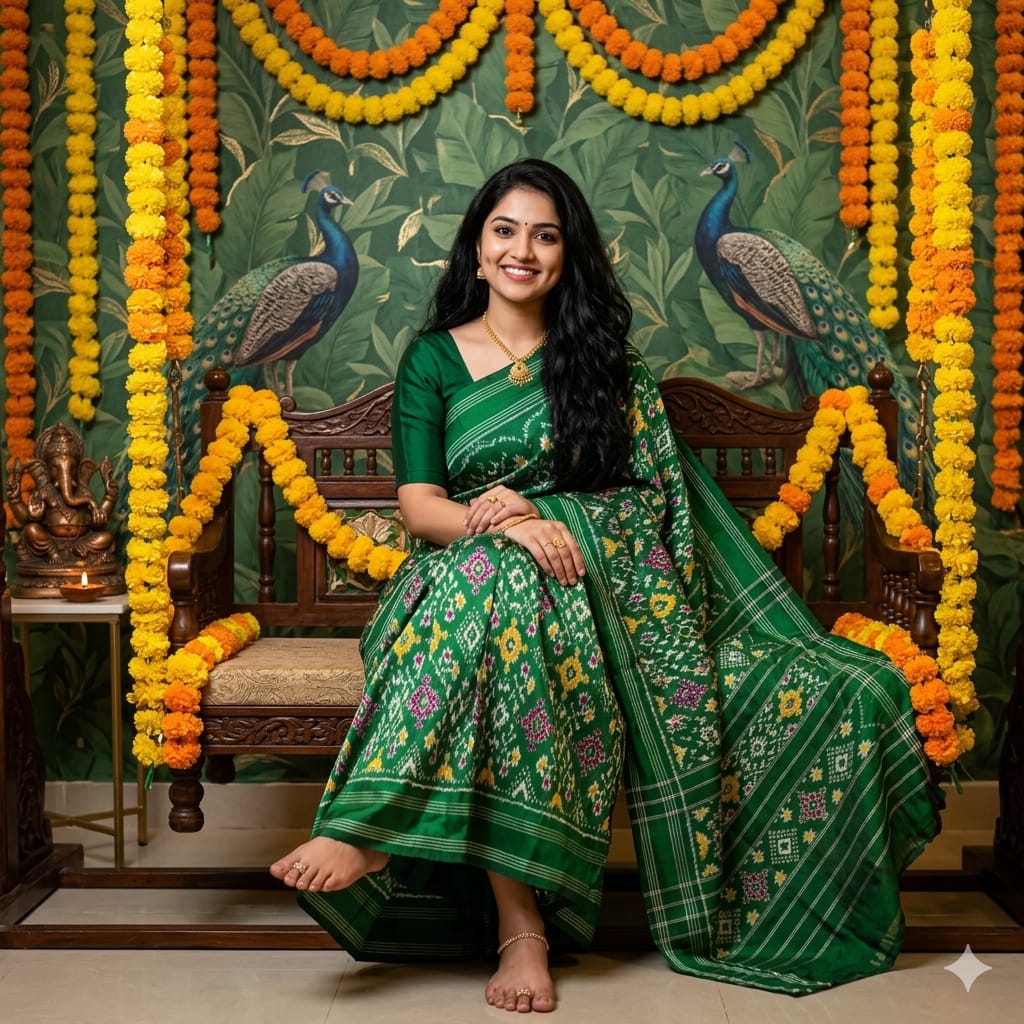 Ikkat Pochampally Handloom Pure Silk Saree with Blouse | Double Warp | Silk Mark Certified