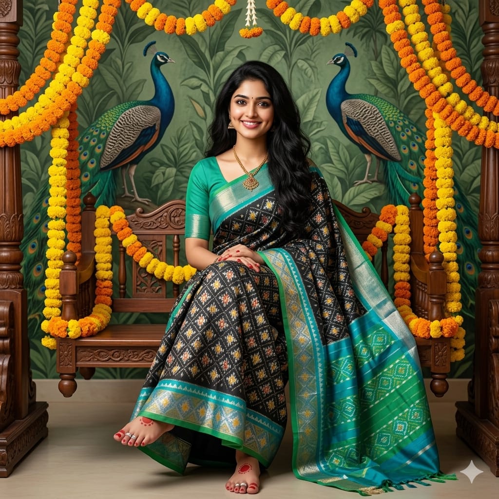 Ikkat Pochampally Handloom Pure Silk Saree with Blouse | Double Warp | Silk Mark Certified