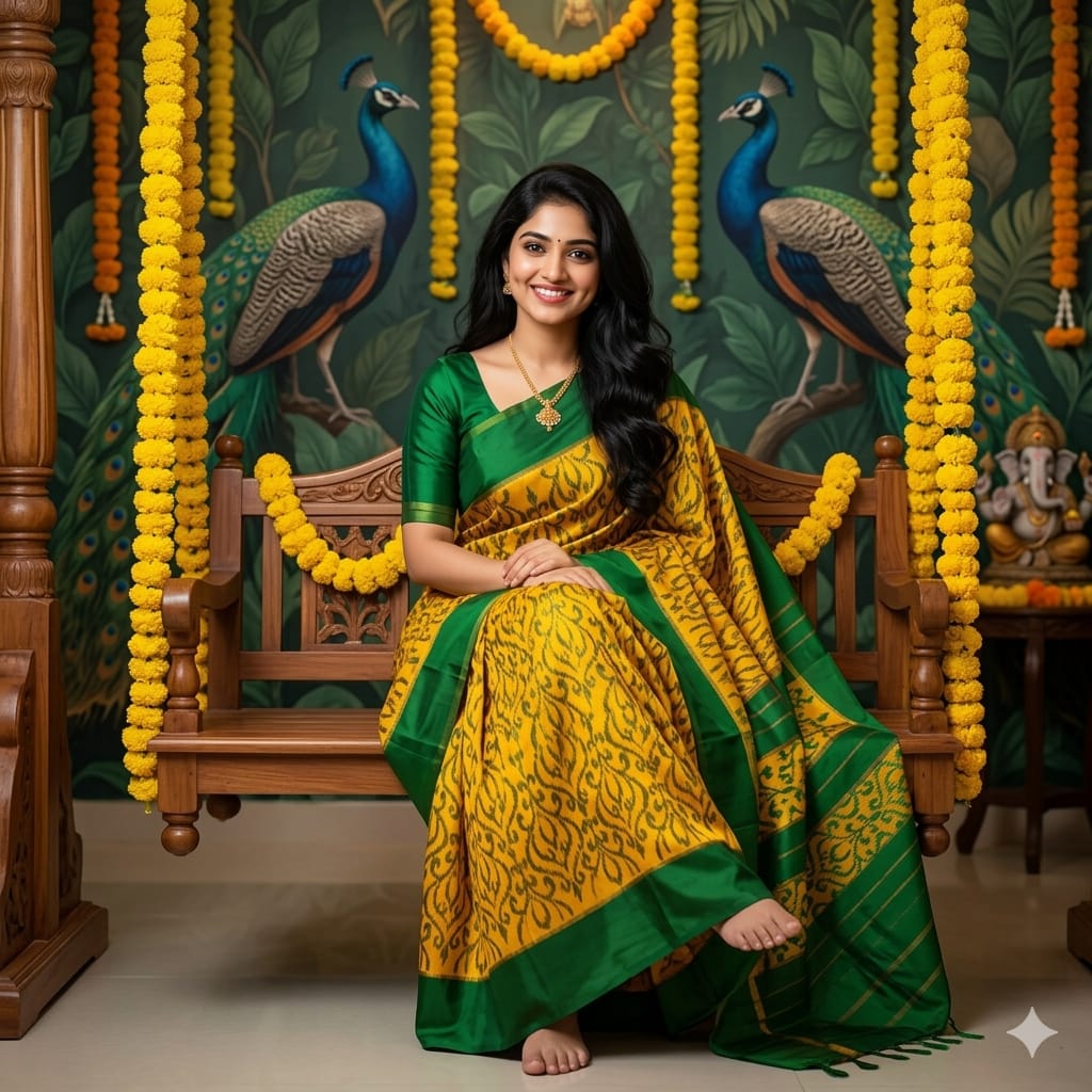 Ikkat Pochampally Handloom Pure Silk Saree with Blouse | Double Warp | Silk Mark Certified