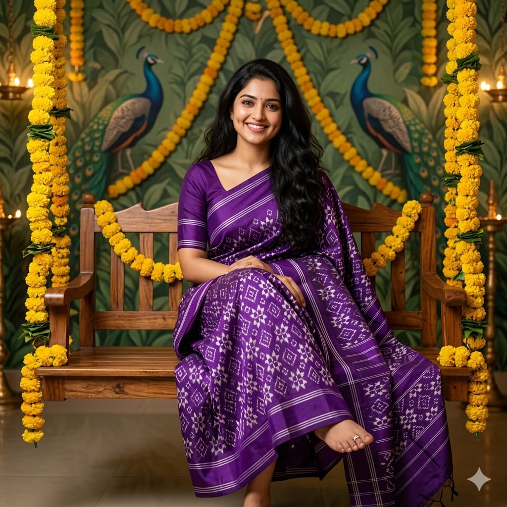 Ikkat Pochampally Handloom Pure Silk Saree with Blouse | Double Warp | Silk Mark Certified