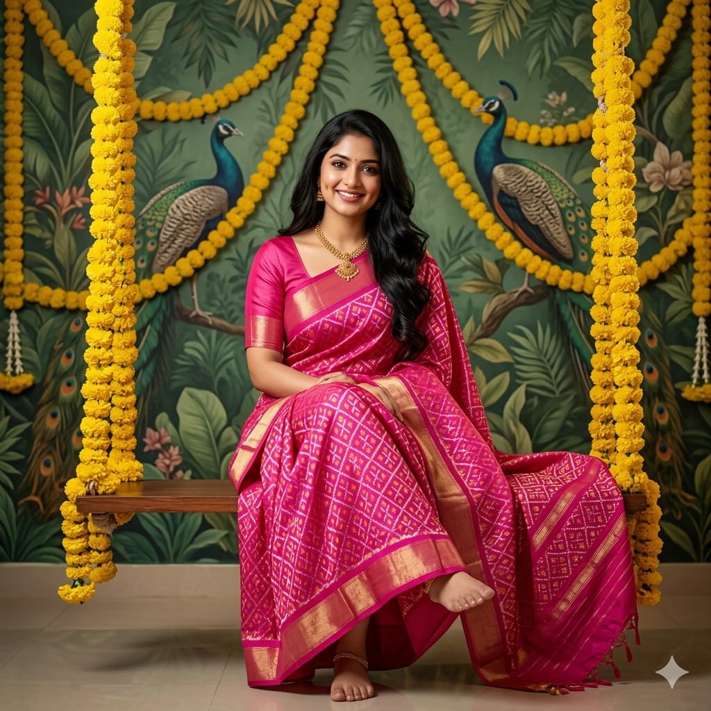 Ikkat Pochampally Handloom Pure Silk Saree with Blouse | Double Warp | Silk Mark Certified