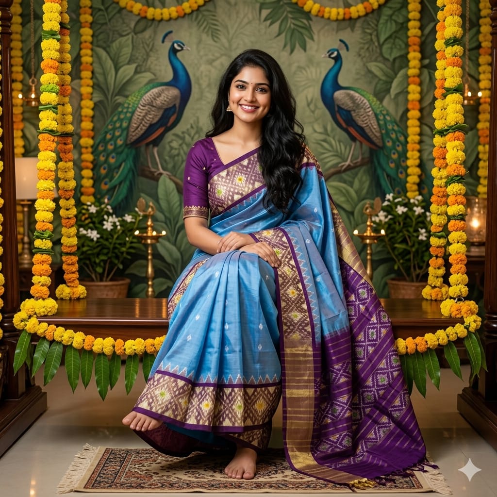 Ikkat Pochampally Handloom Pure Silk Saree with Blouse | Double Warp | Silk Mark Certified