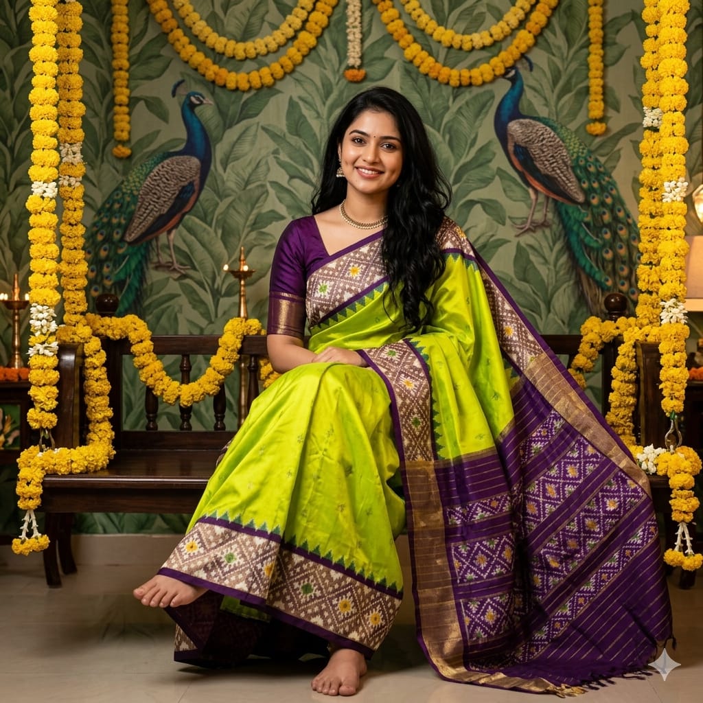 Ikkat Pochampally Handloom Pure Silk Saree with Blouse | Double Warp | Silk Mark Certified