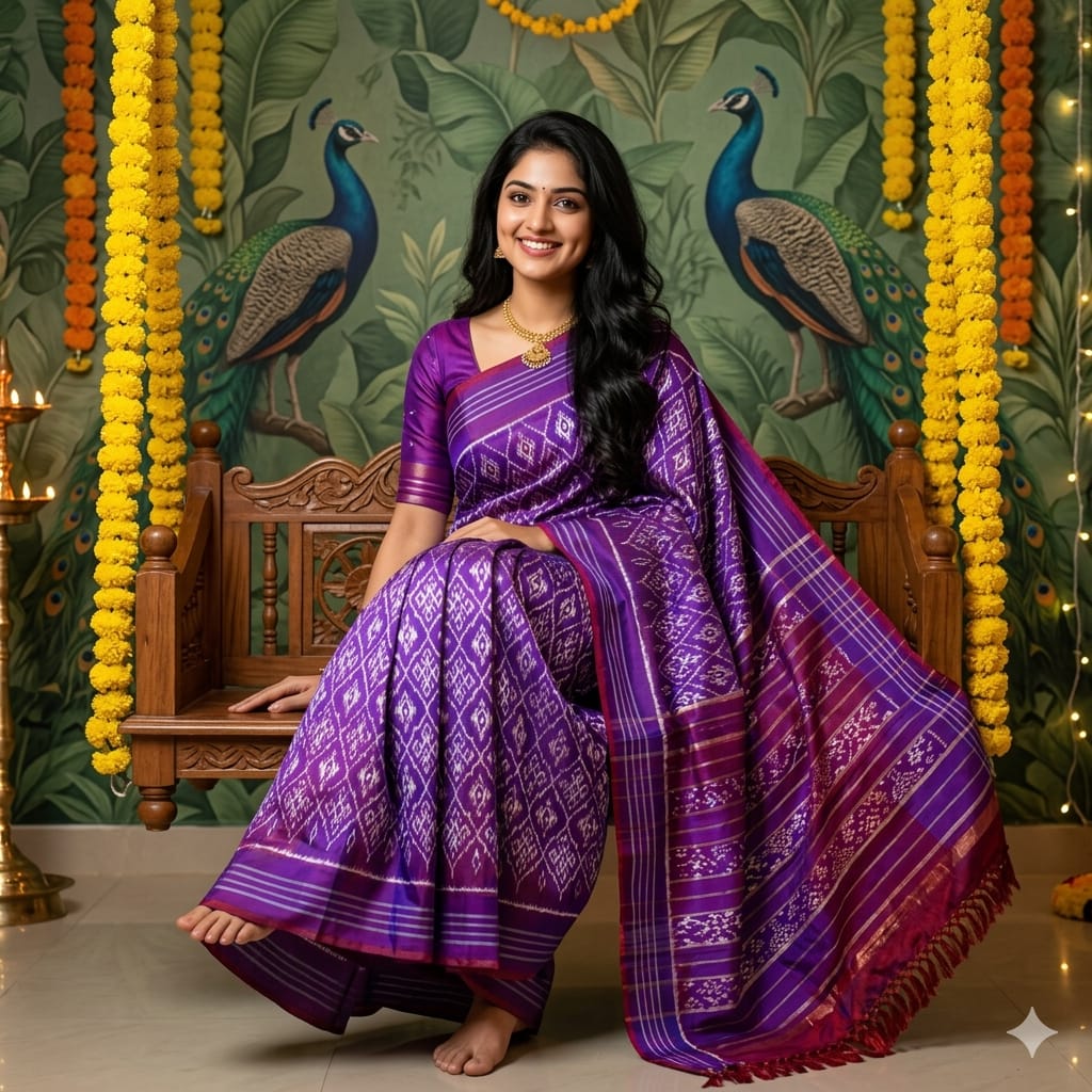 Ikkat Pochampally Handloom Pure Silk Saree with Blouse | Double Warp | Silk Mark Certified