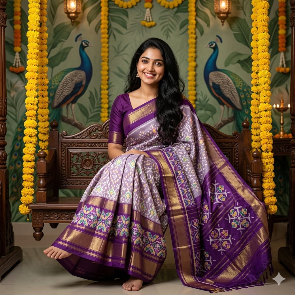 Ikkat Pochampally Handloom Pure Silk Saree with Blouse | Double Warp | Silk Mark Certified