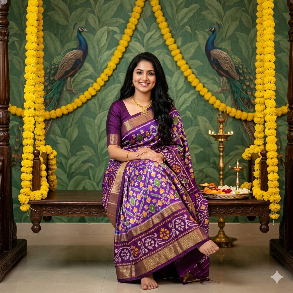 Ikkat Pochampally Handloom Pure Silk Saree with Blouse | Double Warp | Silk Mark Certified