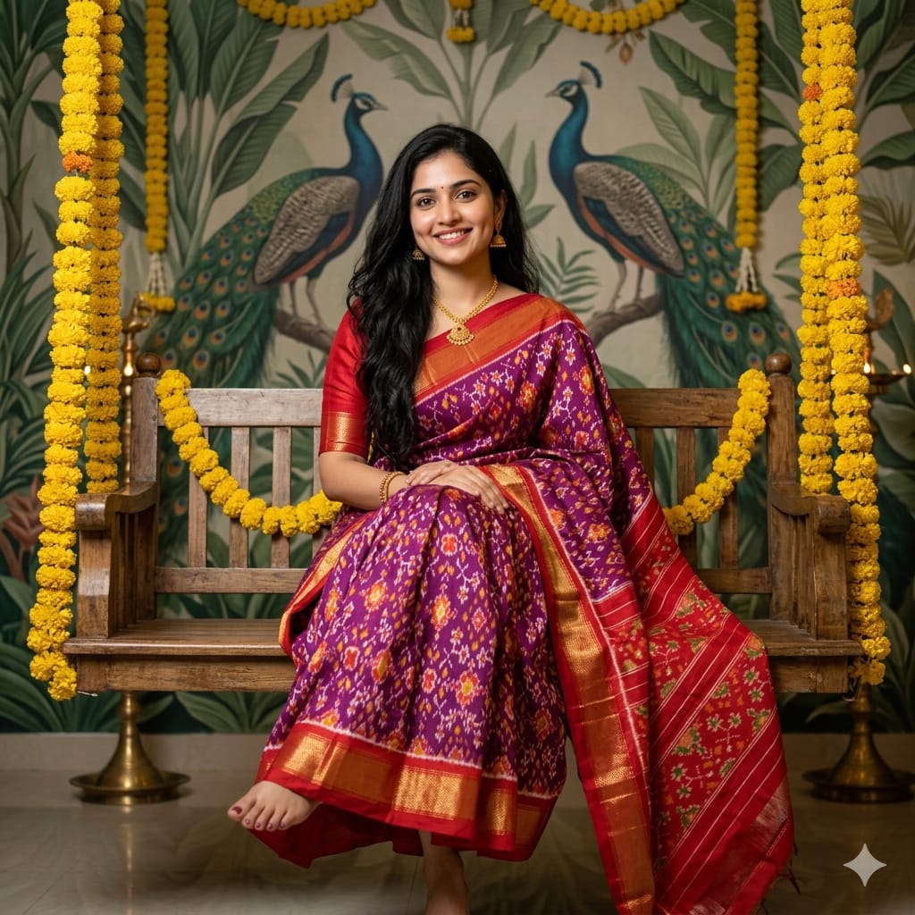 Ikkat Pochampally Handloom Pure Silk Saree with Blouse | Double Warp | Silk Mark Certified