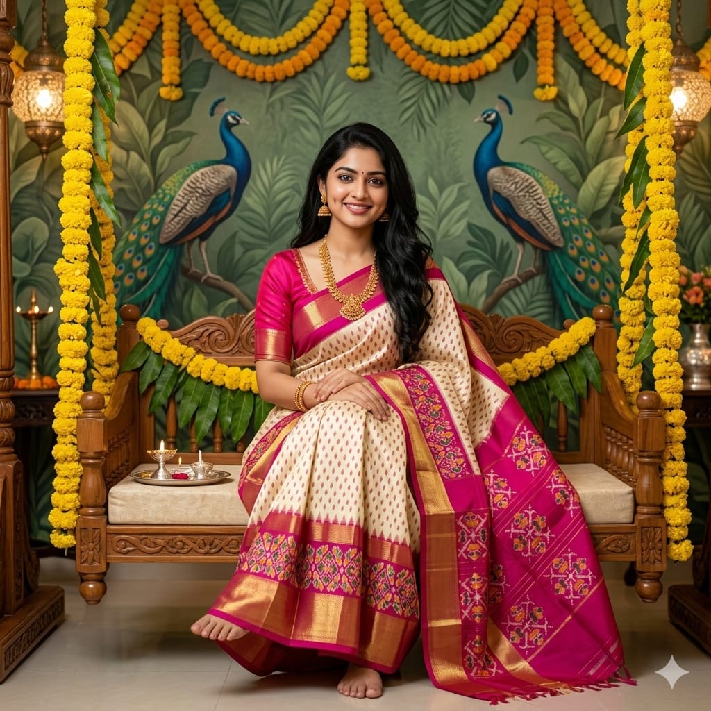 Ikkat Pochampally Handloom Pure Silk Saree with Blouse | Double Warp | Silk Mark Certified