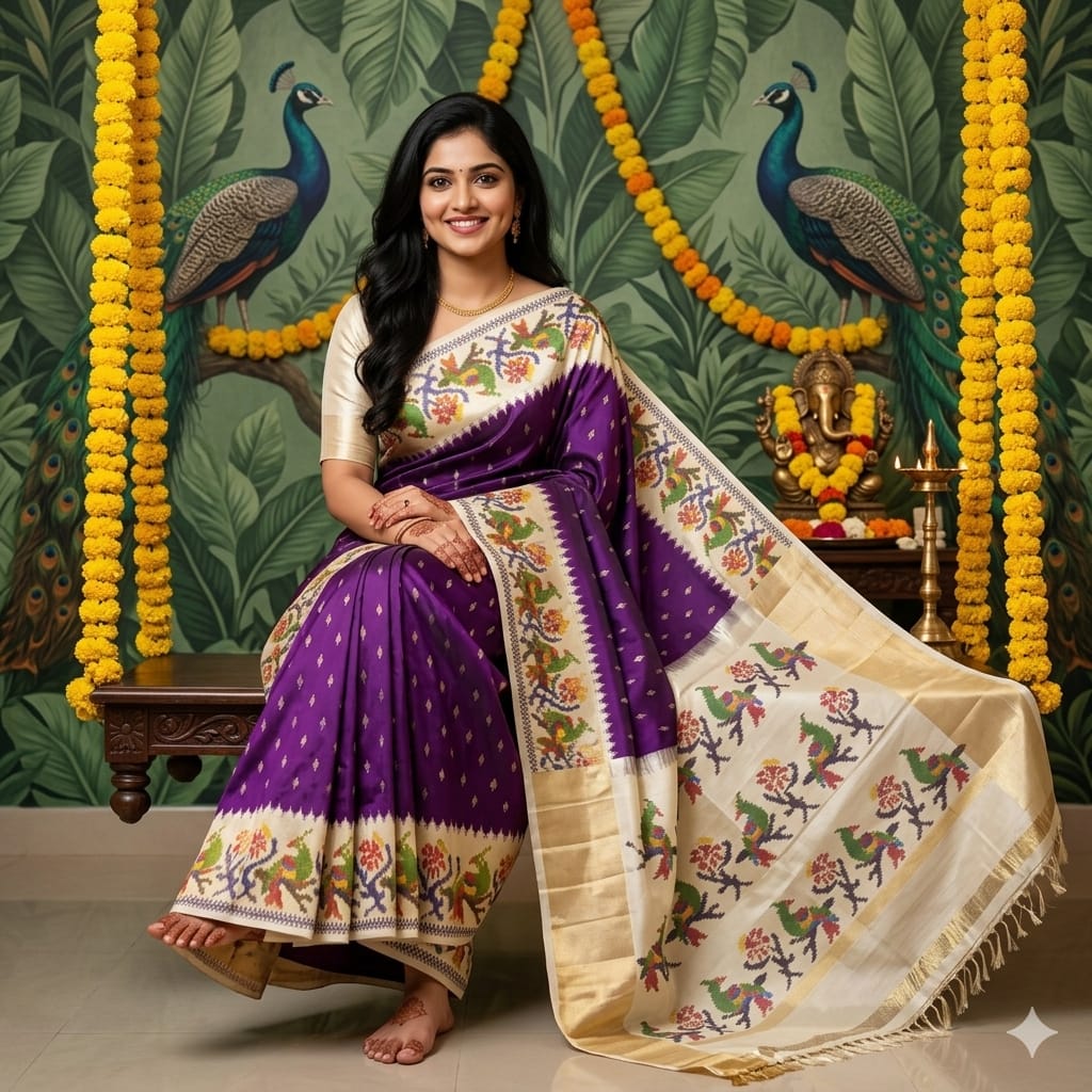 Ikkat Pochampally Handloom Pure Silk Saree with Blouse | Double Warp | Silk Mark Certified