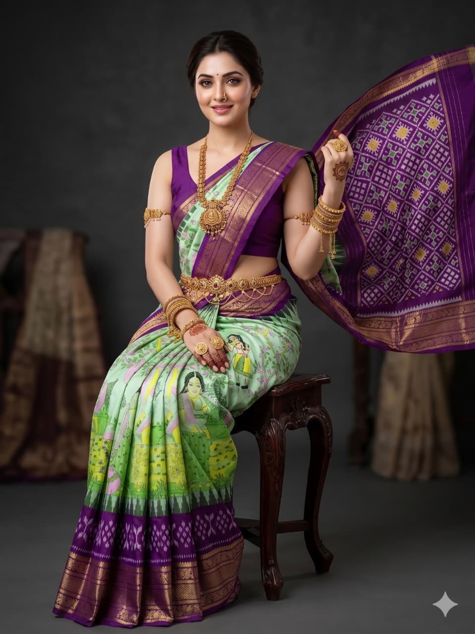Ikkat Pochampally Handloom Pure Silk Digital Floral Printed Saree With Pallu & Designer Ikkat Blouse | Silk Mark Certified | DS18