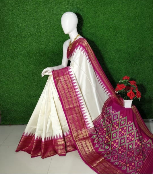 Ikkat Pochampally Handloom Pure Silk Saree with Blouse | Double Warp | Silk Mark Certified