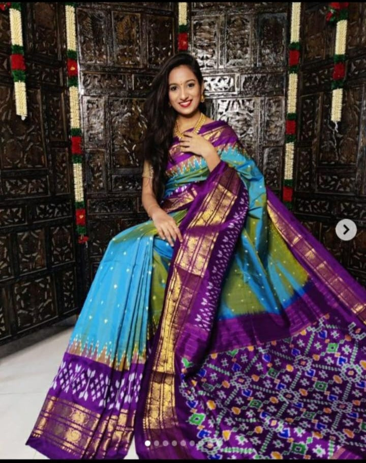 Ikkat Pochampally Handloom Pure Silk Saree with Blouse | Double Warp | Silk Mark Certified