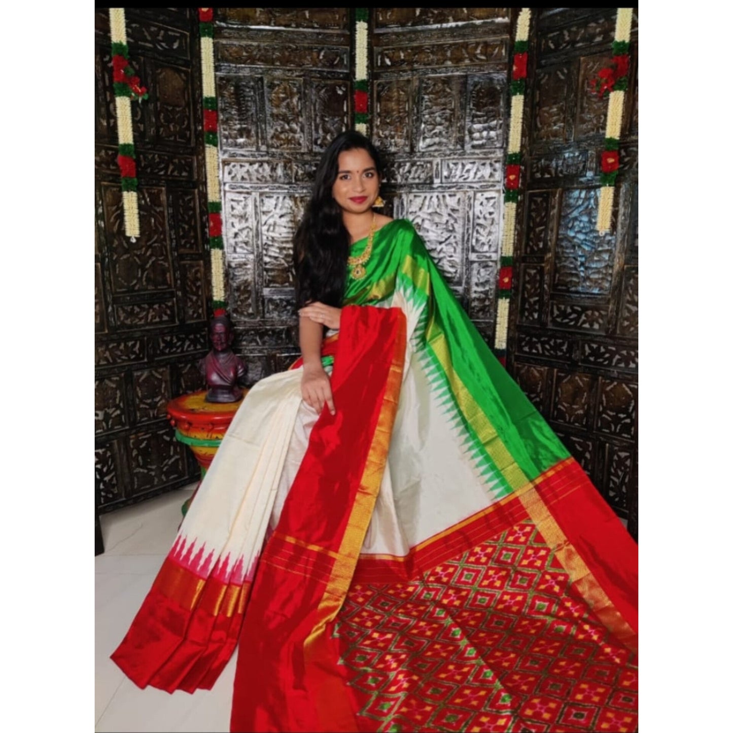 Ikkat Pochampally Handloom Pure Silk Saree with Blouse | Double Warp | Silk Mark Certified