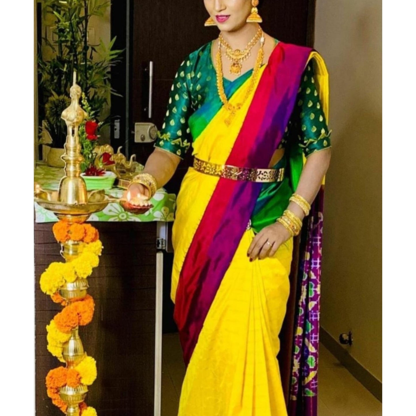 Ikkat Pochampally Handloom Pure Silk Saree with Blouse | Double Warp | Silk Mark Certified