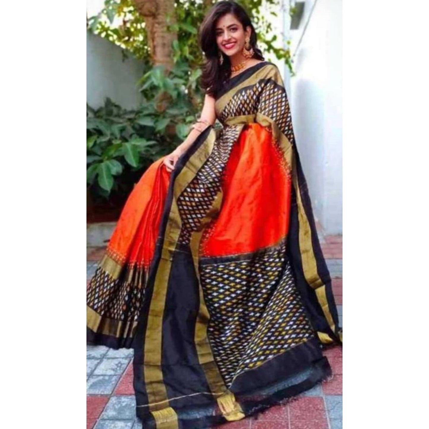 Ikkat Pochampally Handloom Pure Silk Saree with Blouse | Double Warp | Silk Mark Certified