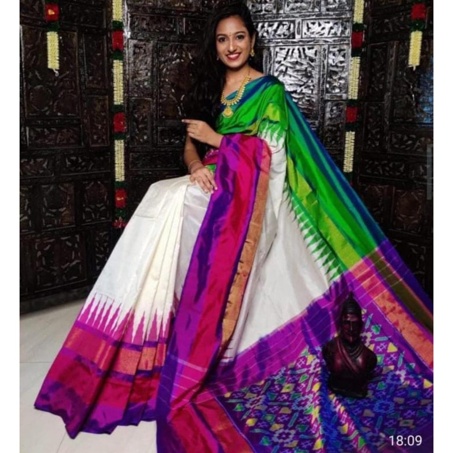 Ikkat Pochampally Handloom Pure Silk Saree with Blouse | Double Warp | Silk Mark Certified