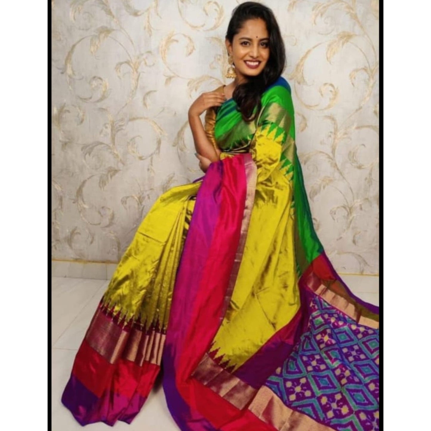 Ikkat Pochampally Handloom Pure Silk Saree with Blouse | Double Warp | Silk Mark Certified
