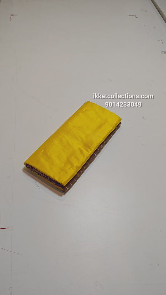Ikkat Pochampally Handloom Pure Silk Saree with Kanchi Border – Ikat Pallu & Blouse | Double Warp | Silk Mark Certified