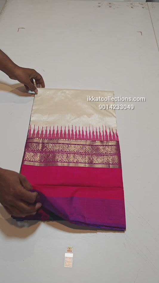 Ikkat Pochampally Handloom Pure Silk Saree with Kanchi Border – Ikat Pallu & Blouse | Double Warp | Silk Mark Certified