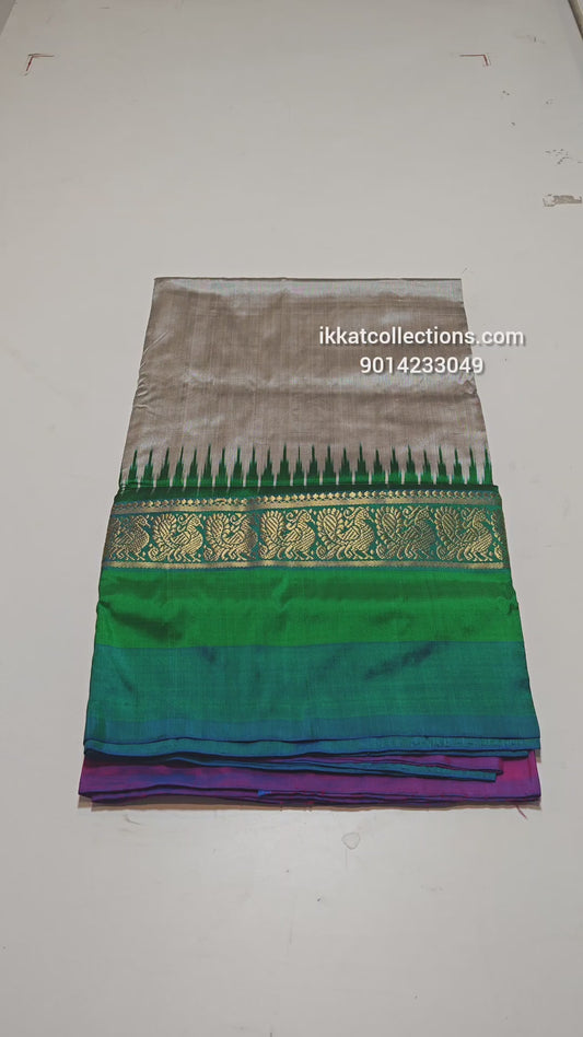 Ikkat Pochampally Handloom Pure Silk Saree with Kanchi Border – Ikat Pallu & Blouse | Double Warp | Silk Mark Certified