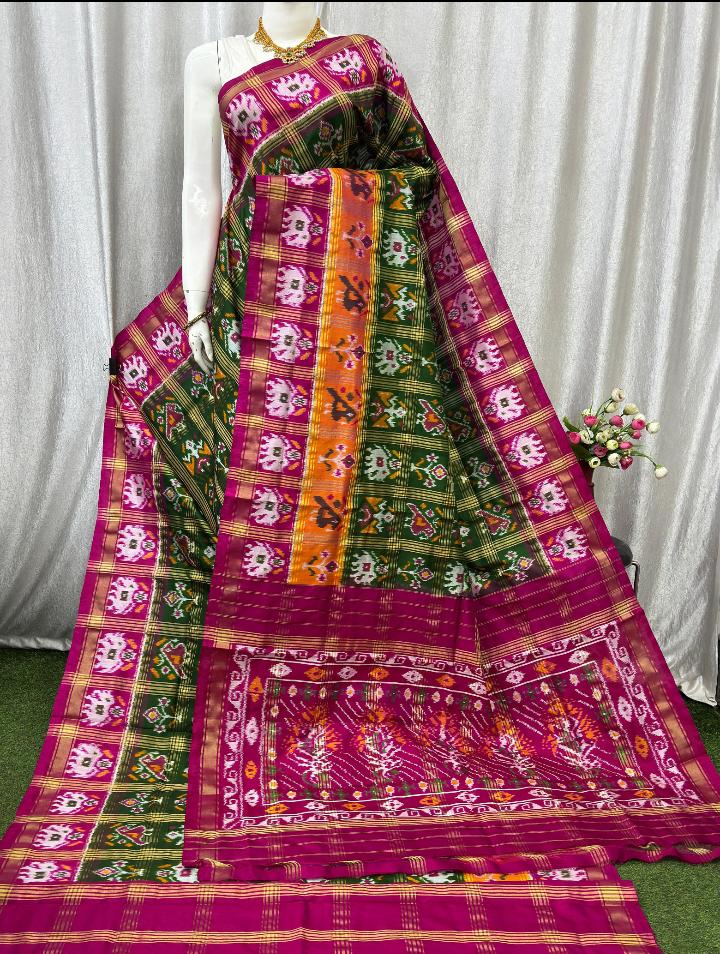 Ikkat Pochampally Handloom Jeri Checks Pure Silk Saree with Blouse | Double Warp | Silk Mark Certified