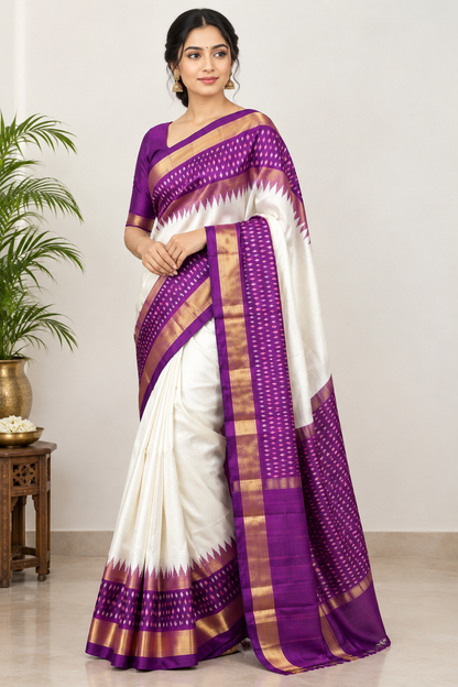 Ikkat Pochampally Handloom Pure Silk Saree with Blouse | Double Warp | Silk Mark Certified
