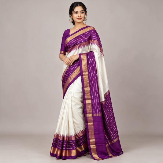 Ikkat Pochampally Handloom Pure Silk Saree with Blouse | Double Warp | Silk Mark Certified