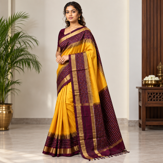 Ikkat Pochampally Handloom Pure Silk Saree with Blouse | Double Warp | Silk Mark Certified