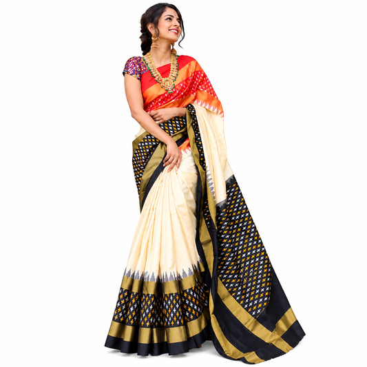 Ikkat Pochampally Handloom Pure Silk Saree with Blouse | Double Warp | Silk Mark Certified