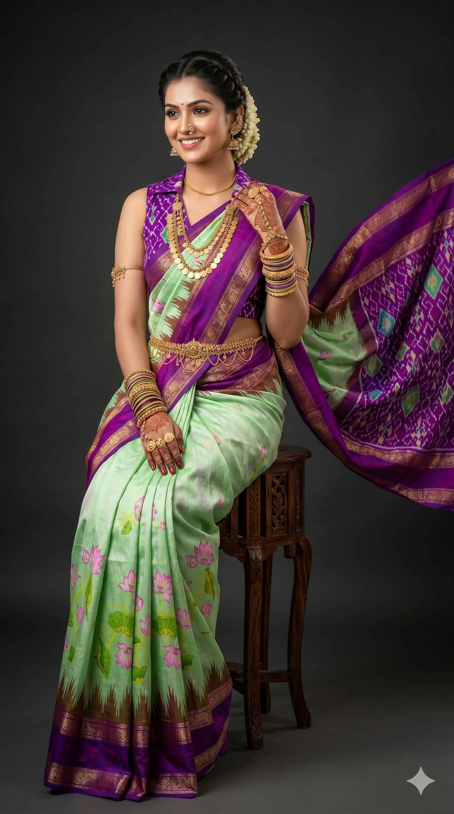 Ikkat Pochampally Handloom Pure Silk Digital Floral Printed Saree With Pallu & Designer Ikkat Blouse | Silk Mark Certified | DS56