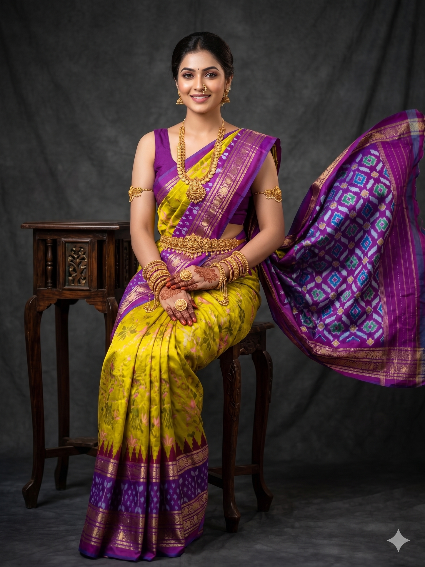 Ikkat Pochampally Handloom Pure Silk Digital Floral Printed Saree With Pallu & Designer Ikkat Blouse | Silk Mark Certified | DS23