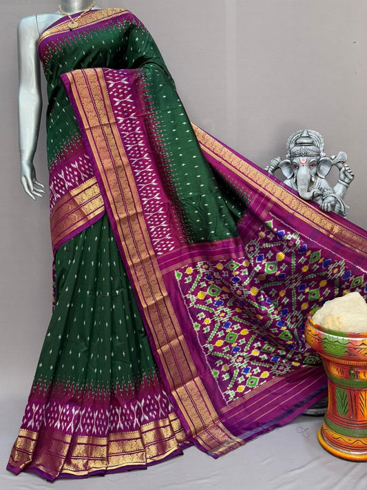 Ikkat Pochampally Handloom Pure Silk Saree with Blouse | Double Warp | Silk Mark Certified