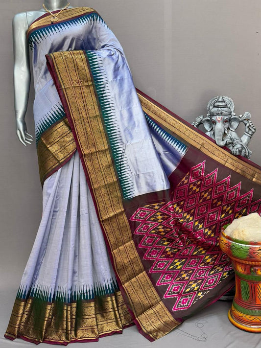 Ikkat Pochampally Handloom Pure Silk Saree with Blouse | Double Warp | Silk Mark Certified