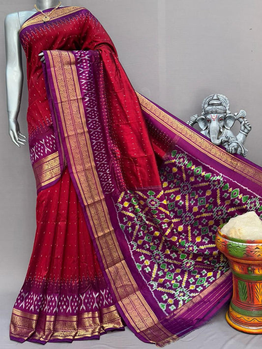 Ikkat Pochampally Handloom Pure Silk Saree with Blouse | Double Warp | Silk Mark Certified