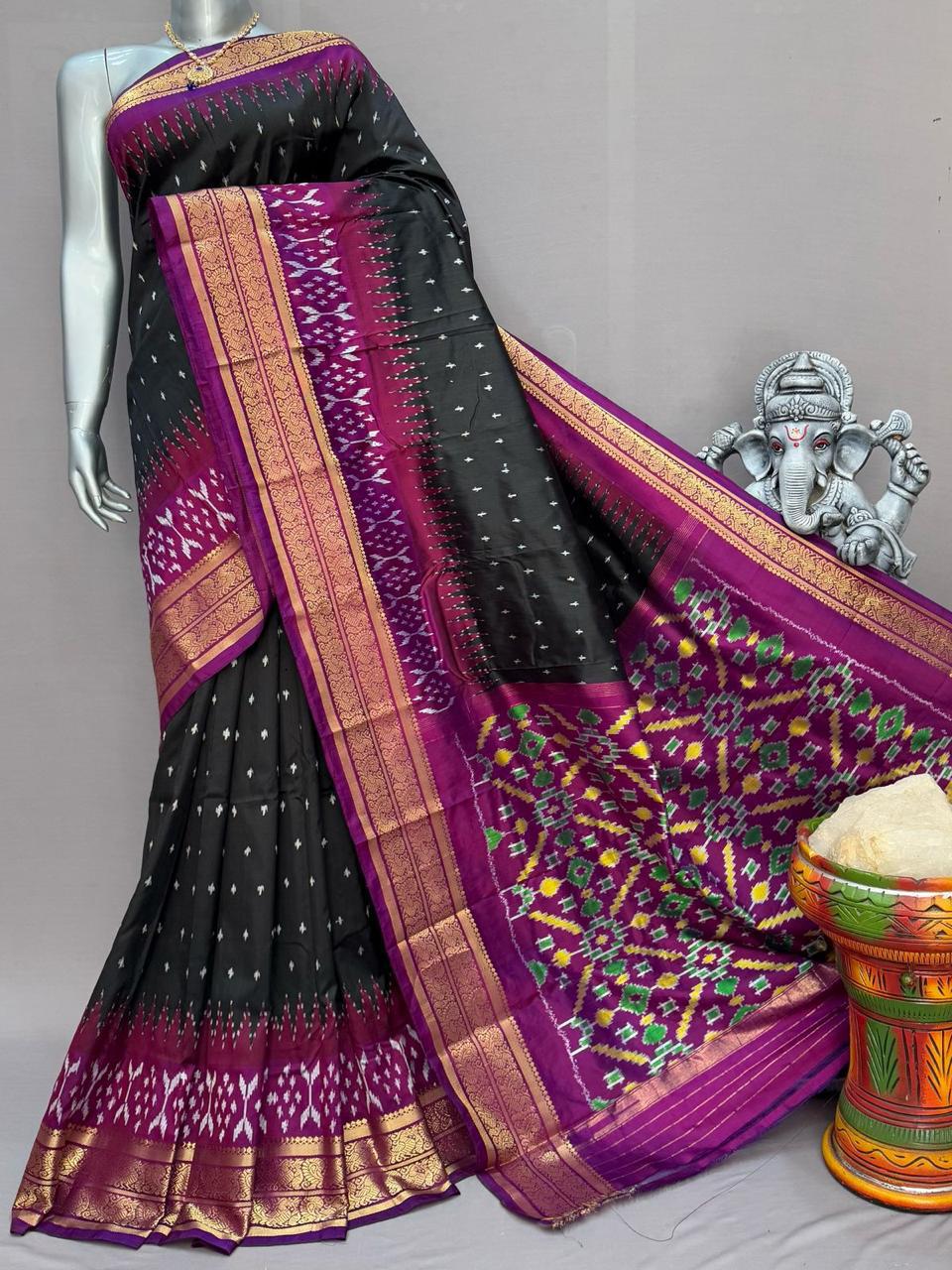 Ikkat Pochampally Handloom Pure Silk Saree with Blouse | Double Warp | Silk Mark Certified