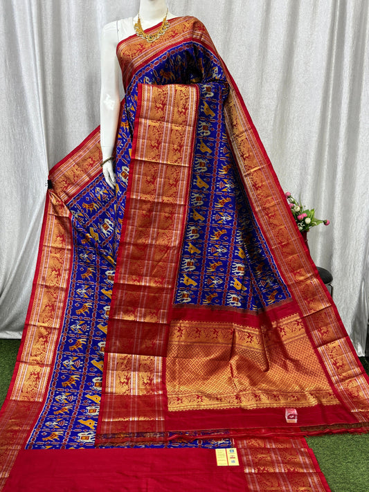 Pochampally Handloom Twill Ikkat Kanchi Boader Pure Silk Saree with Blouse | Double Warp | Silk Mark Certified