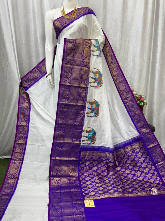 Pochampally Handloom Twill Ikkat Kanchi Boader Pure Silk Saree with Blouse | Double Warp | Silk Mark Certified