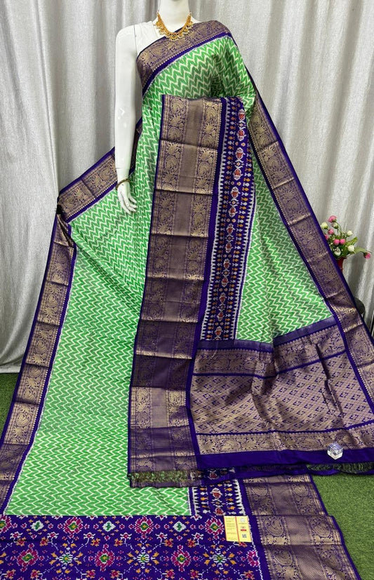 Pochampally Handloom Twill Ikkat Kanchi Boader Pure Silk Saree with Blouse | Double Warp | Silk Mark Certified